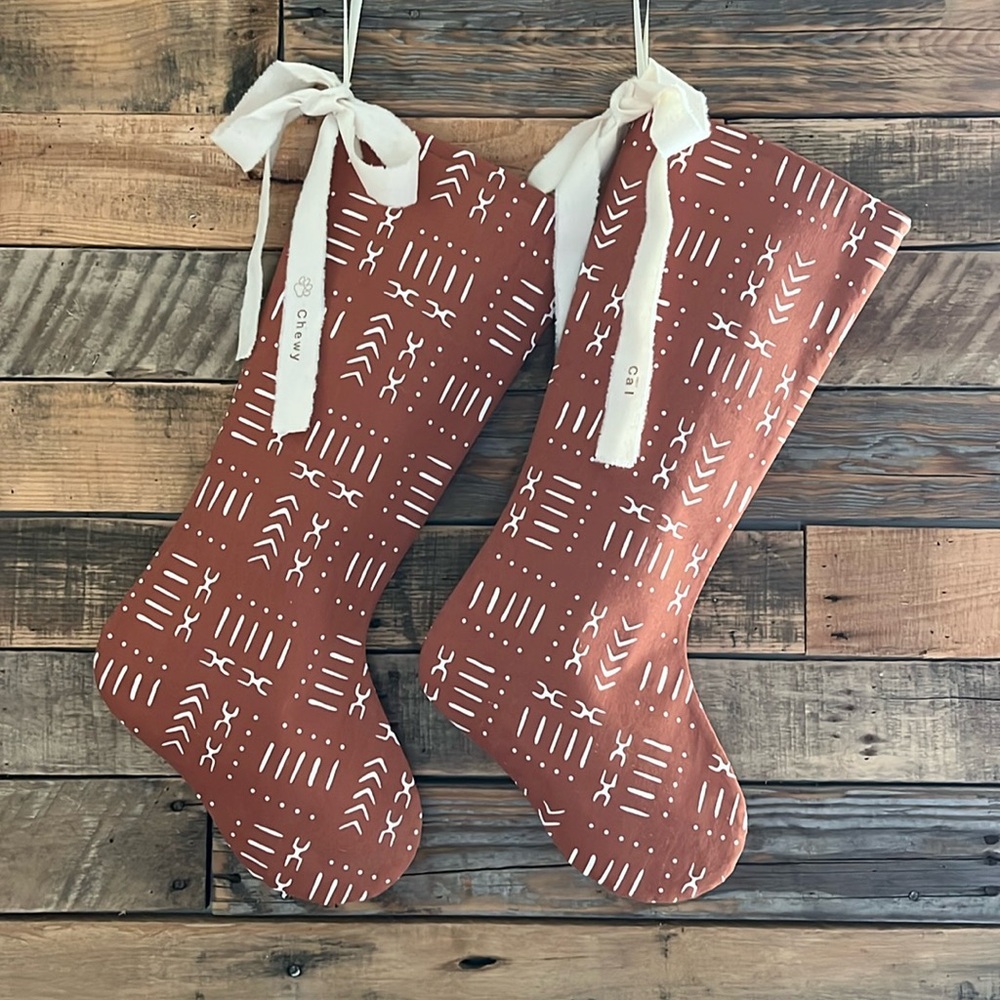 Christmas stockings pair set 2 rust personalized streamers